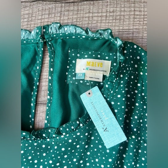 NWT! Anthropologie Maeve Esther Tiered Tunic 2X Green White Polkadot Dot Ruffle - Picture 5 of 7